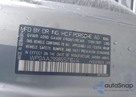 2005 Porsche 911 Carrera из США, поврежденный, VIN WP0AA29985S716414